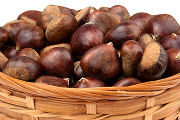 Image showing Wicker basket with chestnuts