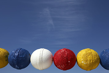 Image showing Colourful fishing net floats