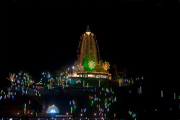 Image showing Buddhist temple in Thailand decorated with lights