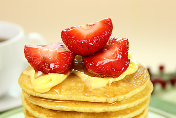 Image showing Strawberries On Pancakes