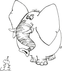 Image showing Elephant and mouse for coloring book