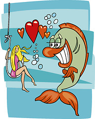 Image showing Fish in love and girl