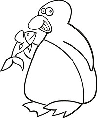 Image showing Penguin with fish for coloring book