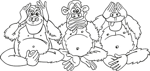 Image showing Three monkeys for coloring book