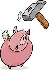 Image showing Piggy bank and hammer