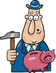 Image showing Man with hammer and piggy bank