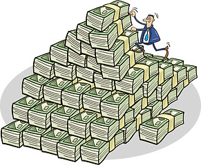 Image showing Businessman climbing on money mountain