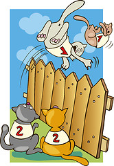 Image showing Cats jumping above the fence