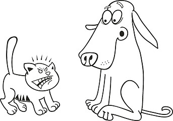 Image showing Kitten and dog for coloring book