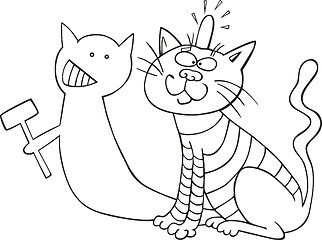 Image showing Cat and his shadow for coloring book