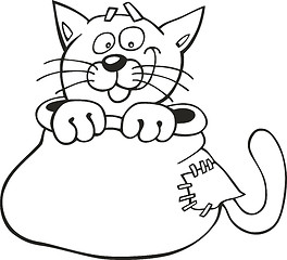 Image showing Cat in sack for coloring book