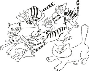 Image showing Running cats for coloring book