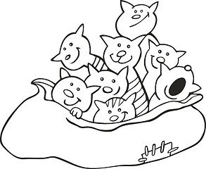 Image showing Cats in sack for coloring book