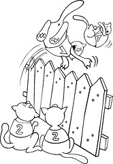 Image showing Cats jumping above the fence for coloring book
