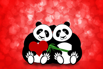 Image showing Happy Valentines Day Panda Couple Hearts Bokeh