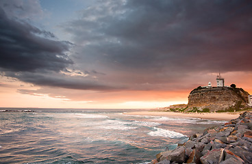 Image showing lighthouse and ocean sunset