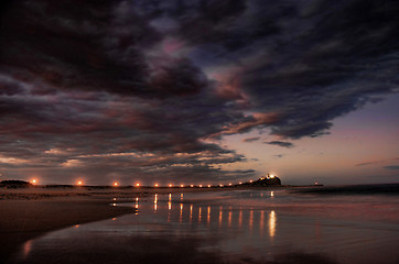 Image showing lighthouse and breakwater at night