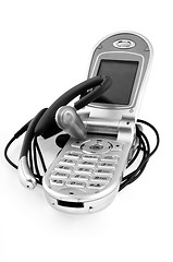 Image showing Wireless phone and microphone. B&W