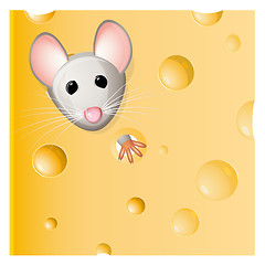 Image showing A mouse eating a piece of cheese 