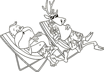 Image showing santa and reindeer having a rest for coloring