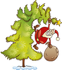 Image showing Santa with sack on christmas tree