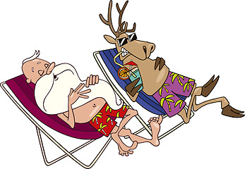 Image showing santa and reindeer having a rest