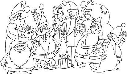 Image showing santa clauses group for coloring