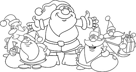 Image showing santa clauses group for coloring