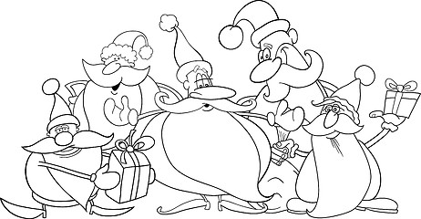 Image showing santa clauses group for coloring