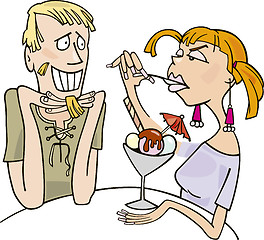 Image showing Guy and woman eating dessert