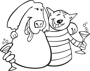 Image showing Cat and dog for coloring book