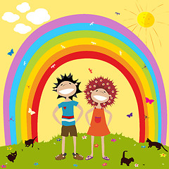 Image showing Rainbow and kids