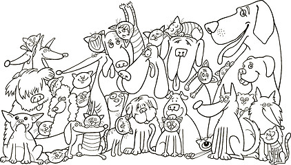 Image showing group of Cats and Dogs for coloring