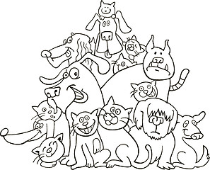 Image showing cats and dogs for coloring