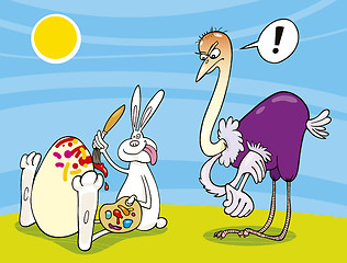 Image showing Easter bunny and Ostrich