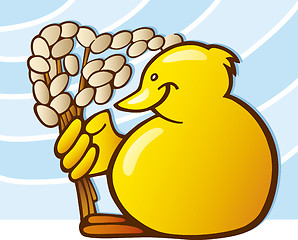 Image showing Easter chick with catkin