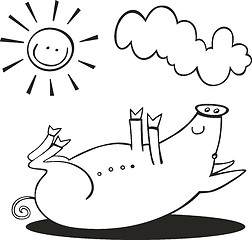 Image showing Pig take sunbath for coloring book