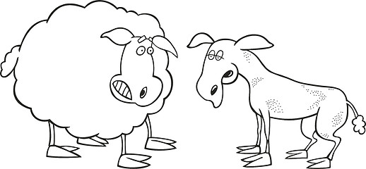 Image showing Frightened sheep and shaved one for coloring book