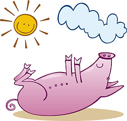 Image showing Pig take sunbath