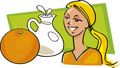 Image showing woman with orange and milk
