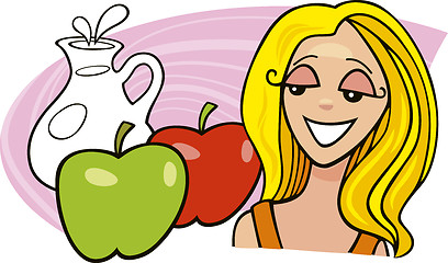 Image showing girl with apples and milk