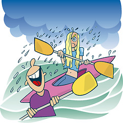 Image showing Girl in kayak and laughing boy