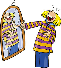 Image showing Girl laughing to mirror