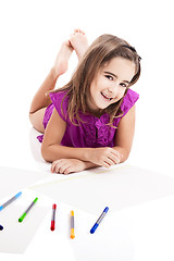 Image showing Girl making drawings