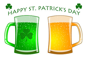 Image showing Happy St Patricks Day Glasses of Green and Draft Beer