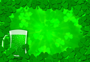 Image showing Shamrock Leaves Border Glass of Beer for St Patricks Day