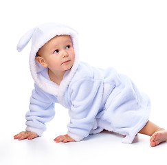 Image showing Cute child in bathrobe