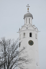 Image showing Ancient Clock Tower in Velikiy Novgorod in Russia