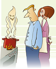 Image showing Shocked family boiling toxic soup
