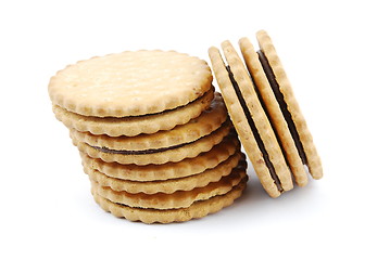 Image showing Chocolate cookies stack on white